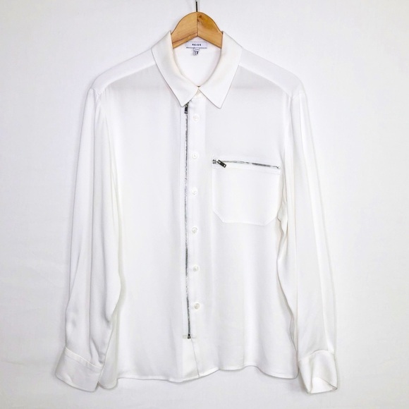 Reiss ivory zip button down shirt - Picture 1 of 8